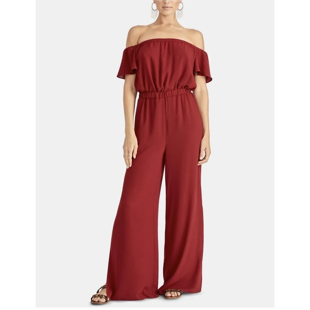 RACHEL ROY Womens Maroon Short Sleeve Wide Leg Evening Jumpsuit Size: XL